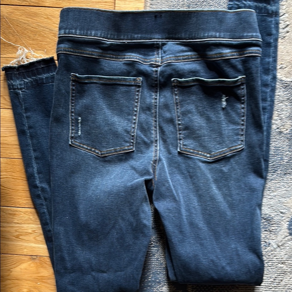SPANX Blue Ankle Cropped Jeans Distressed Stretch Long size M - Picture 4 of 5
